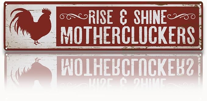 Rooster Decor, Rise & Shine Mothercluckers Sign 15.8x4 inches, Funny Chicken Sign, Retro Metal Tin Signs, Farmhouse Home Garden Decor, Chicken Lover Decoration Gift