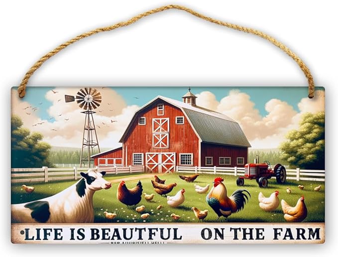 Rustic Farmhouse Charm wooden hang Signs,Idyllic Barn Pastoral Life Wall hanging Art decor,Home Decor for Country Living room,for Kitchen,Barn,indoor outdoor yard decor,gift for rustic lovers 6x12inch