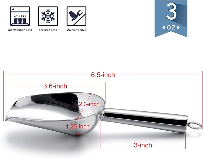 Mini Scoop Set of 8, E-far 3 Ounce Stainless Steel Scoops for Ice Cube/Candy/Flour/Sugar, Metal Utility Scoops for Weddings, Dessert Buffet, Canisters, Food Grade & Rust Free, Easy Clean & Dishwasher
