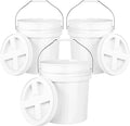 5-Gallon White Bucket Pail with Gamma Seal Screw on Airtight Lid, Heavy-Duty 90MIL Extra Durable, Food Grade, Metal Handles with Plastic Grip for Easy Carrying, Easy Stack & Store, BPA Free - 3 Pack