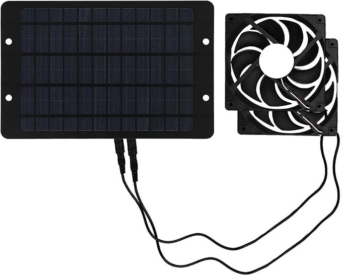 Solar Powered Exhaust Fan Kit, 10W 12V Solar Panel Dual Fan Greenhouse Exhaustfan Kit with Independent Switch for Chicken Coop Shed Barn Doghouse RV