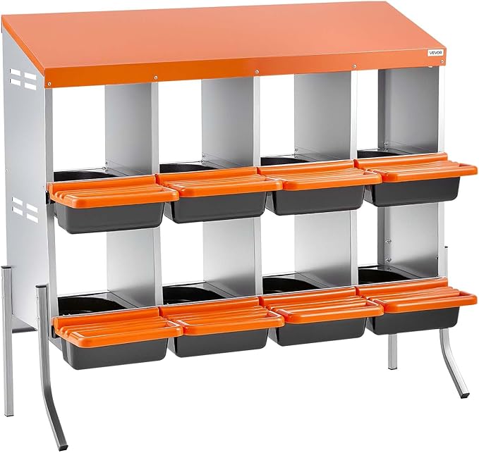 VEVOR Chicken Nesting Boxes, 8 Compartments, with Support Legs, Easy Egg Collection, Galvanized Steel and High-Strength Plastic, Roll Away Nesting Boxes for Chickens and Hens Laying Eggs, Orange