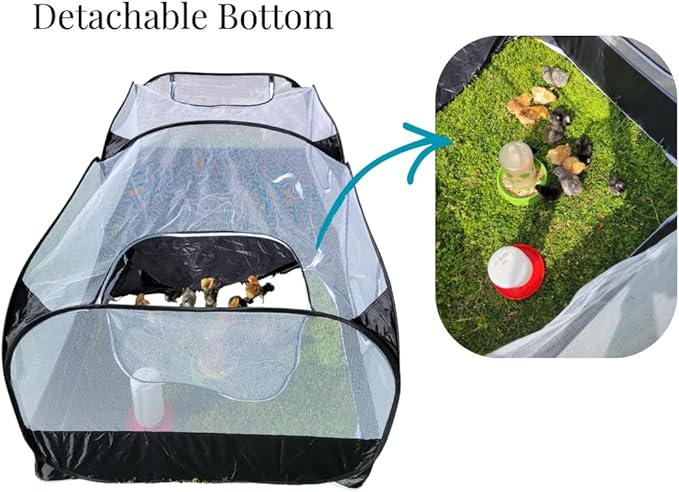 Small Animal Playpen Chicken Brooder with Cord Access Port, Portable Pop Up Pet Playpen with Detachable Base, for Indoor & Outdoor Use, Foldable Playpen, Comes with Silicon Pet Bowl