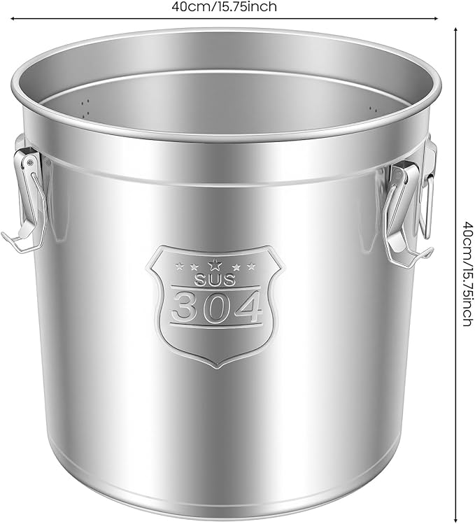 Stainless Steel Airtight Canister, Large Capacity Food Storage Container, 304 Grade Metal Bucket with Silicone Seal Lid, 12.68Gal Flour Rice Cereal Bin for Kitchen Pantry Restaurant, Stackable