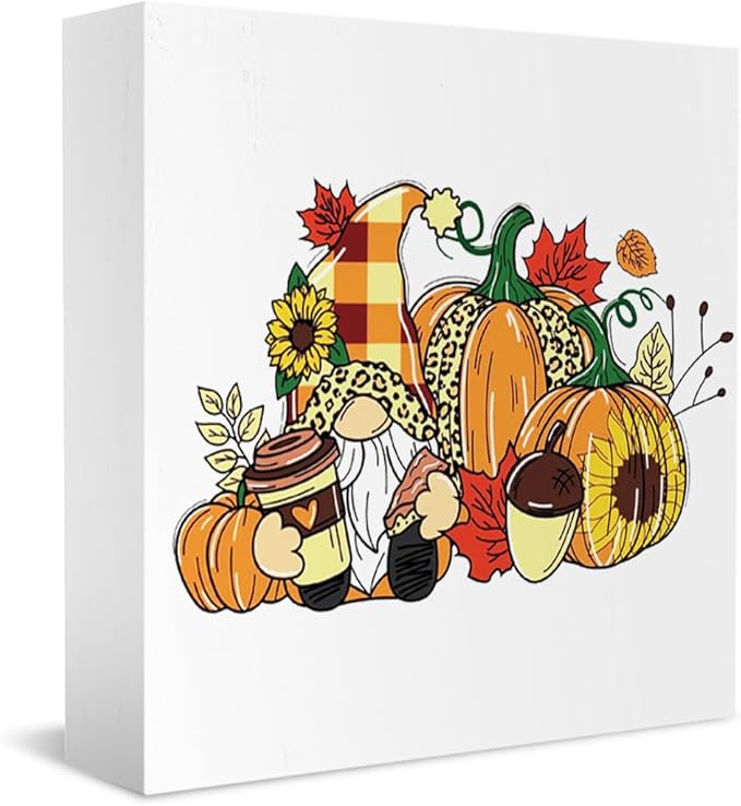 Fall Decorations for Home Farmhouse Office Bedroom Living Room, Pumpkins Gnome Decor, Fall Sign, Autumn Decor Wood 2401