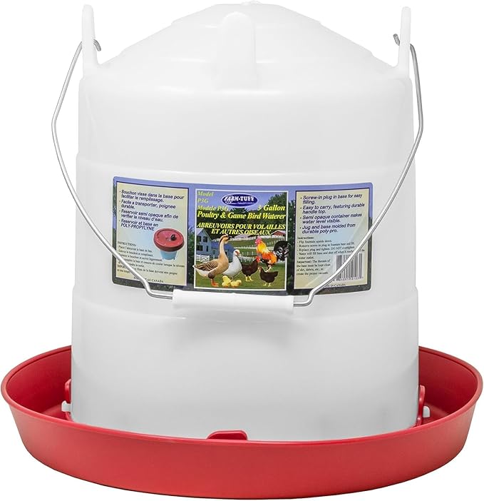 FARM-TUFF Plastic Easy Fill Poultry Waterer, 3 Gallon Capacity – Chicken and Game Bird Water Dispenser – Gravity-Fed Plastic Water Fountain for Hens, Ducks, Turkeys, and Backyard Flocks
