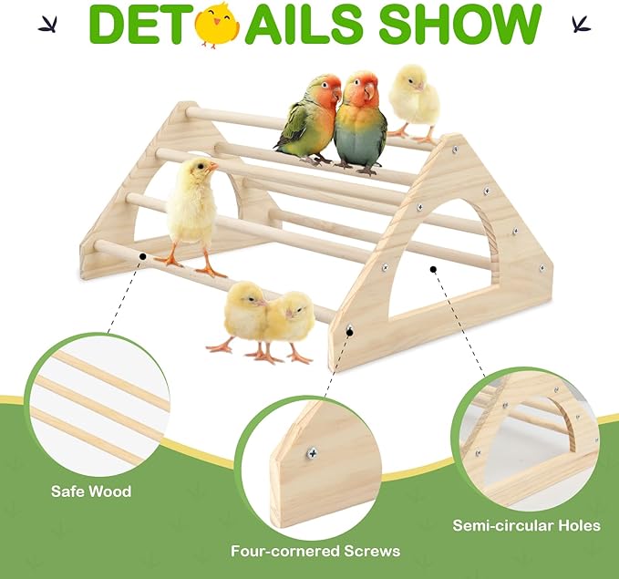 Large Wood Pine Chick Perch, Wooden Perch Chicks Toys for Coop and Brooder, Strong Chicken Jungle Gym Roosting Bar for Baby Chicks
