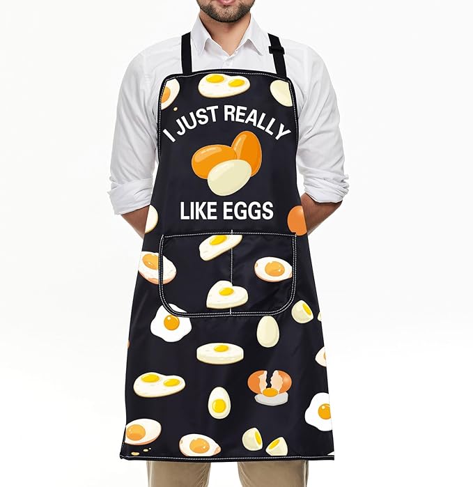 FUSTMW I Just Really Like Eggs Apron Egg Lover Gifts Cute Egg Gifts Cooking Kitchen Chef Baking BBQ Apron with Pockets