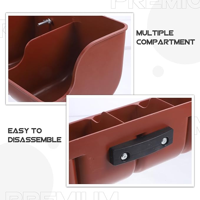 FAVOMOTO Pig Feeder Plastic Trough, 4-Compartment Feeding Groove for Livestock Farm Pig Manger Brown 18. 1 X 6. 3 X 5. 1 Inch