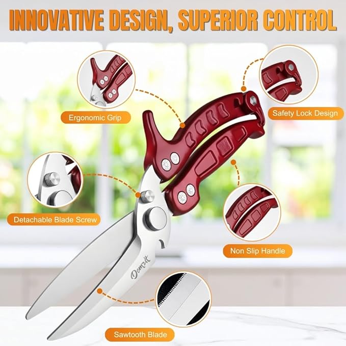 Heavy Duty Poultry Shears - A Must Have chicken processing equipment, Kitchen Scissors for Meat, Chicken, Turkey, and Vegetables - Non-Slip Handle, Safety Lock, Dishwasher Safe