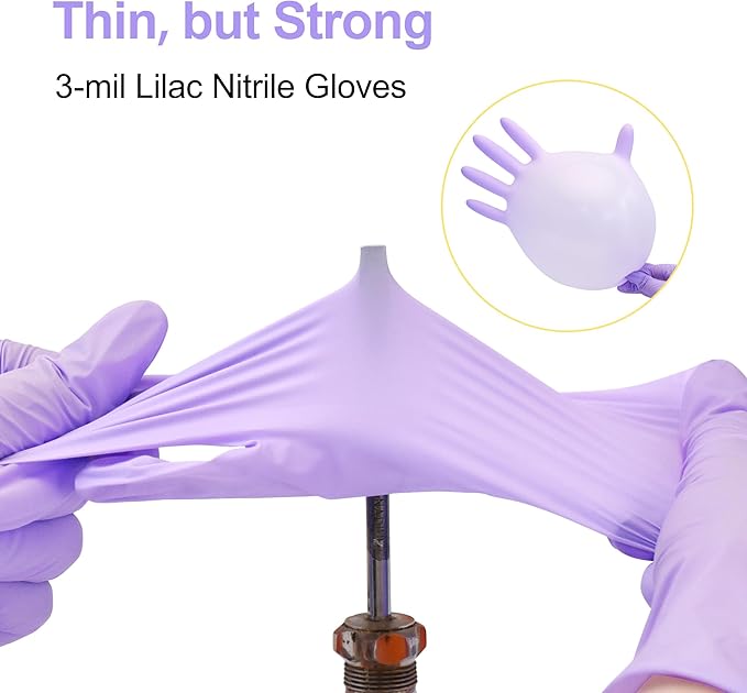 Disposable Nitrile Exam Gloves, 3-mil, Lilac Gloves Disposable Latex Free, Powder Free