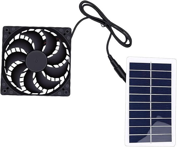 Greensen Solar Exhaust Fan, 2W ABS Powered Ventilation Fan with Solar Panel for Chicken Coop Greenhouse Shed Pet House Window