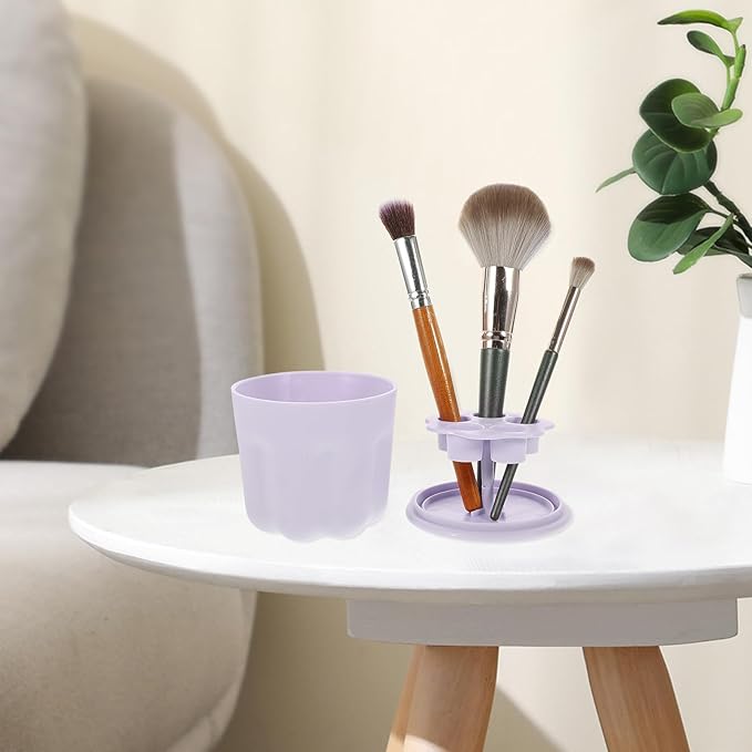 Brush Cleaning Box and Pad Set Purple Pp Makeup Brush Washer Bowl with Silicone Storage Rack Portable