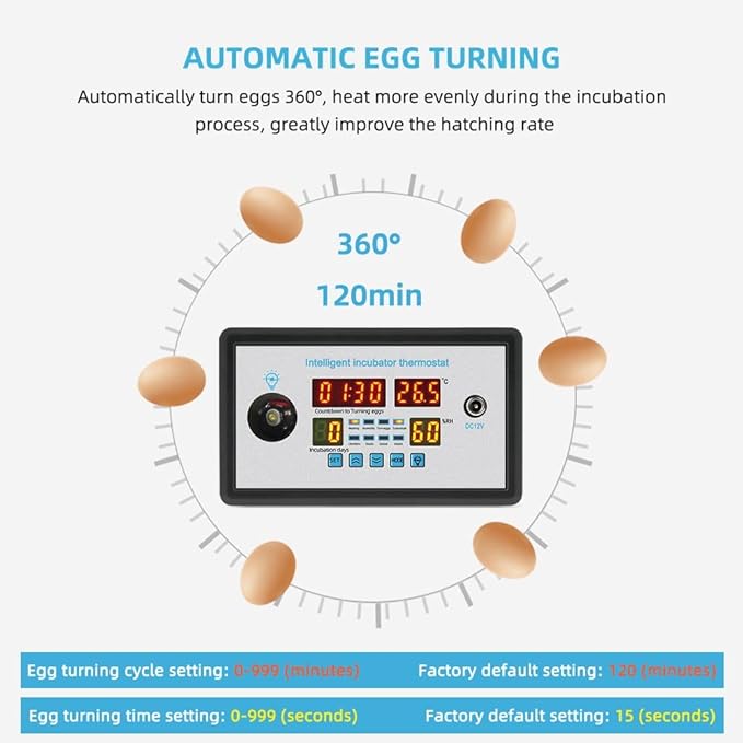 ZFX-W9002 Smart Thermostat Digital Temperature Humidity Control Incubator 360 Automatic Egg Turning 12V