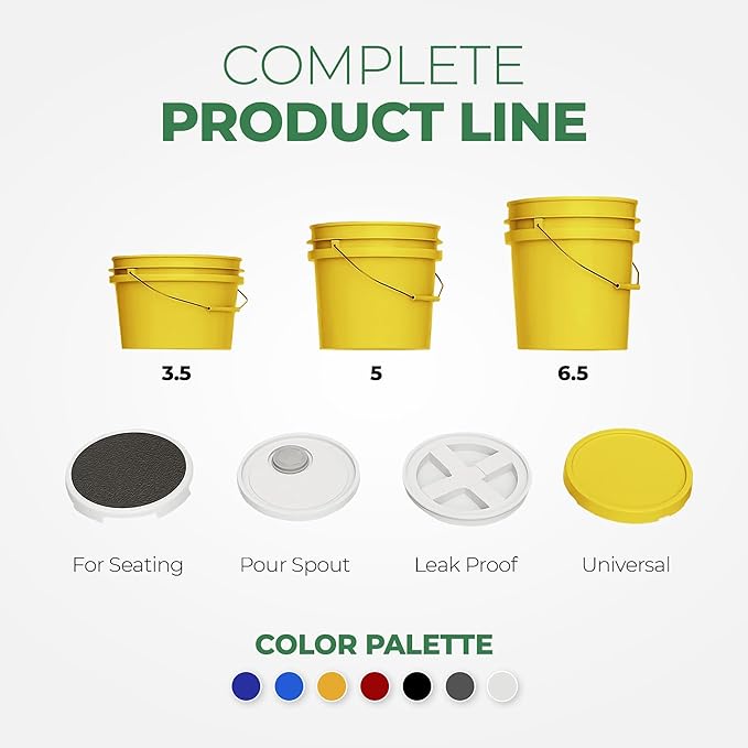 5-Gallon Yellow Bucket Pail Container with Lid | Metal Handles with Plastic Grip for Easy Carrying | Multi-Use | Easy Stack and Store | Heavy-Duty Extra Durable | Food Grade | BPA Free - 1 Pack