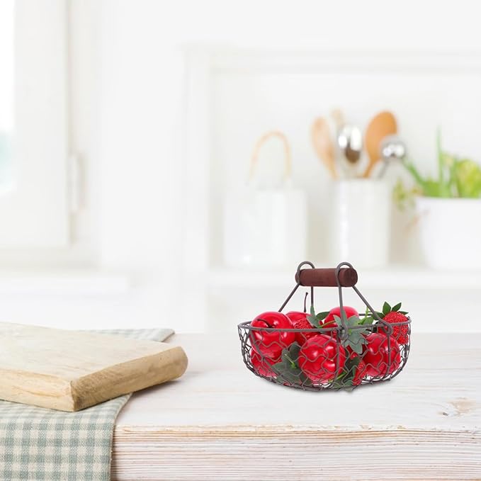 DOITOOL Vintage Metal Wire Egg Basket for Fresh Eggs with Handle Rustic Kitchen Storage Basket for Fruit Bread and Countertop Organization 4.7 Inch Square
