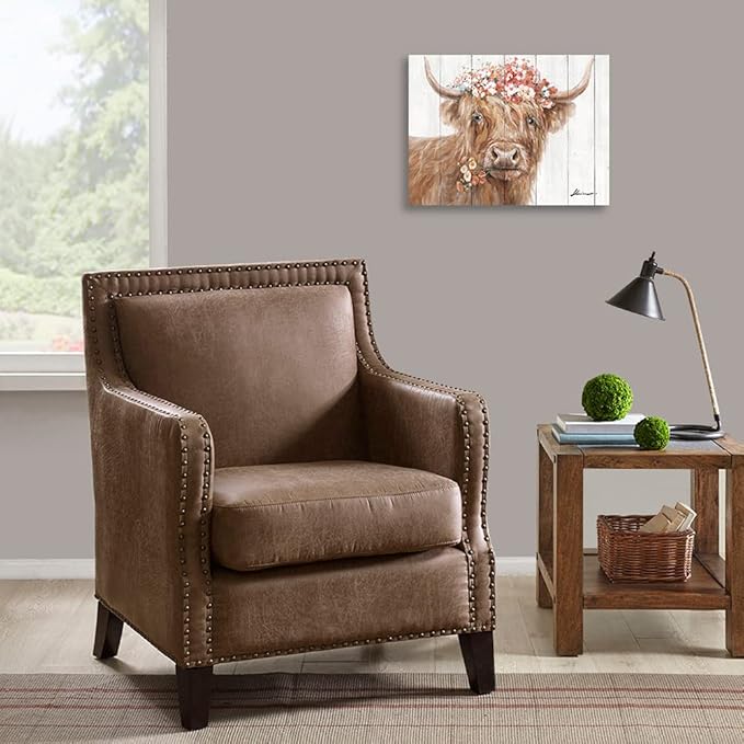 Yidepot Highland Cow Decor for Farmhouse: Retro Scottish Calf pictures hold Flowers Inspirational Quote Canvas Wall Art for boy's bedroom Kitchen Framed Ready to Hang Size 12"x15"