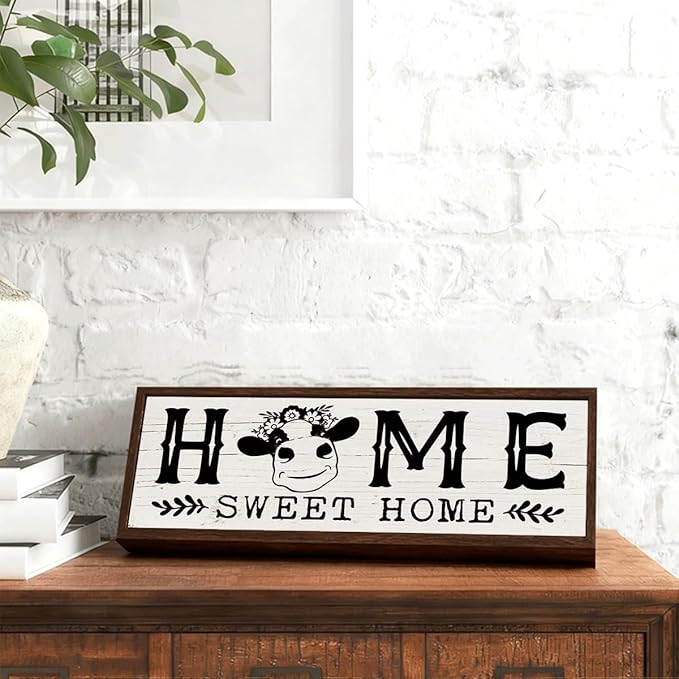 Home Sweet Home Sign, Front Door Porch Decor, Entryway Decors, Framed Wooden Wall Plaque, Modern Farmhouse Wall Decor for Living Room, Housewarming Gift 9.5x3.1x1 inches