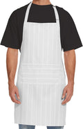 Will Well Kitchen Apron for Men and Women - 33" x 27" Oil-and-Water-Resistant with Adjustable Neck Strap and 38" Waist Ties for a Snug Fit, Lightweight with 2 Front Pockets - 1-Pack, White Stripe