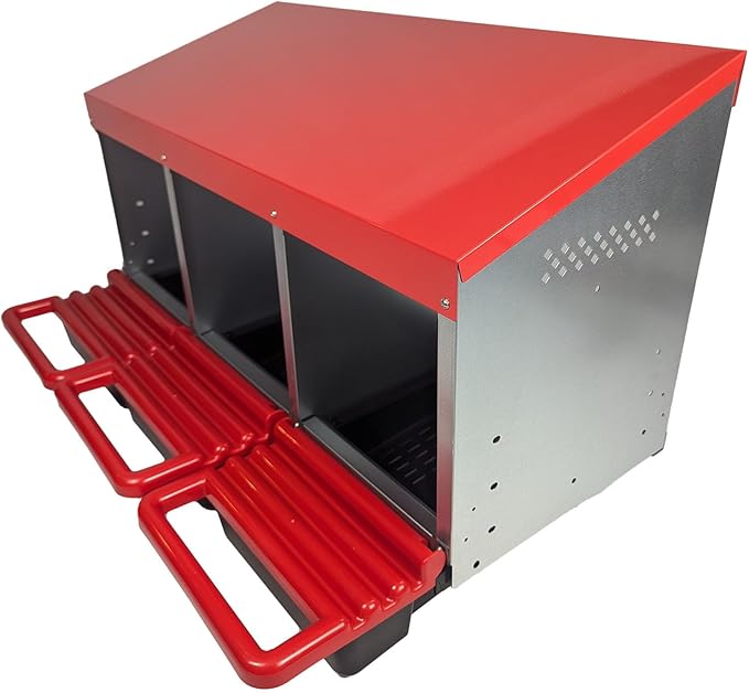 Hen's Choice™ - Reverse Roll Out Chicken Nest Box | Reversible Roll Away Nest Box | 3 Hole (Red)