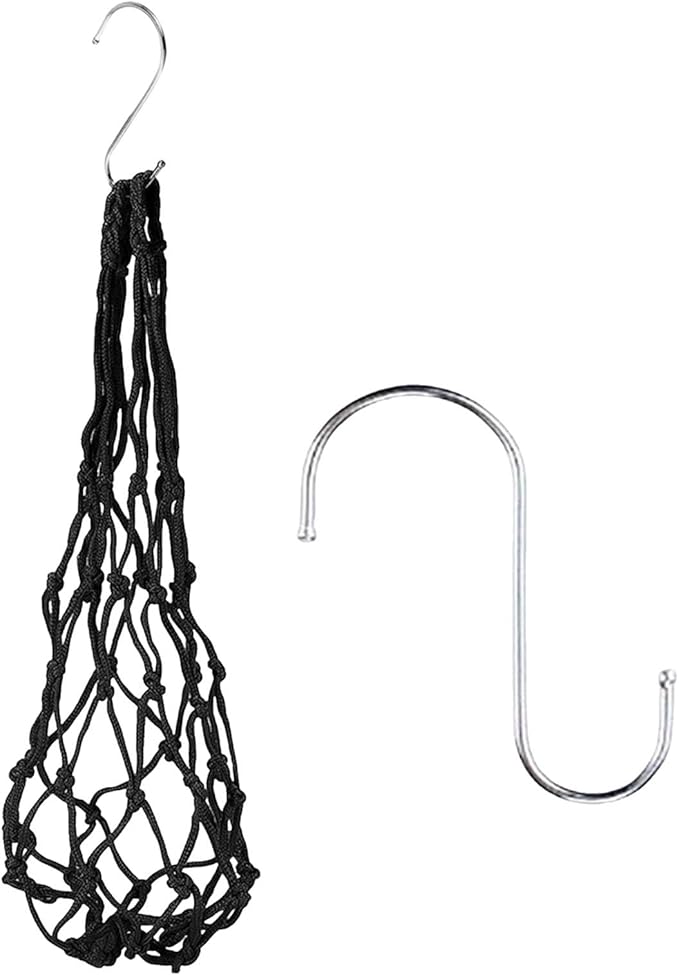 Reusable Hanging Chicken Feeder with S Hooks, Chicken Coop Flock Block Hanging Bag, Vegetable Fruit Mesh Bag for Hens Ducks Geese Poultry, Cabbage Holder Vertical Garden Accessories (Black-2pcs)