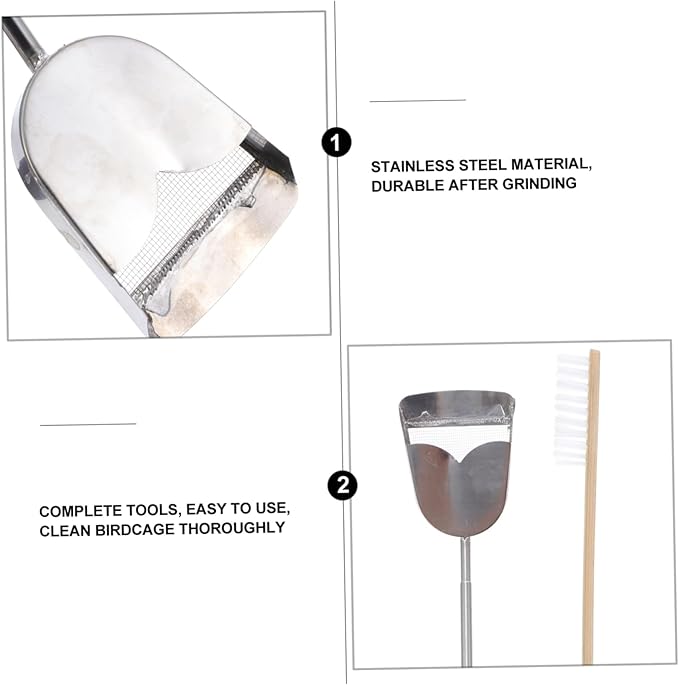 Angoily 4pcs Bird Cage Cleaning Tool Set and Handle Brush and Shovel for Efficient Parrot Cage Maintenance Random for Daily Cleaning