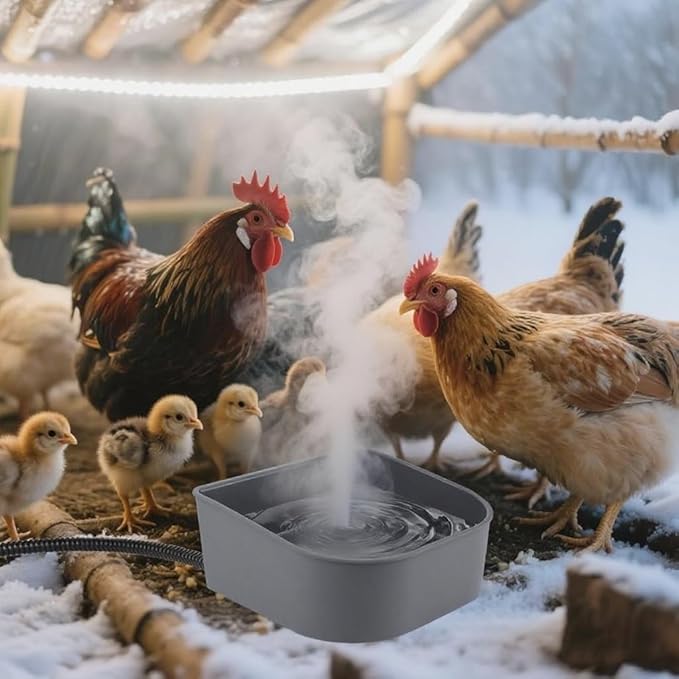 Chicken Waterer for Winter,Automatic Keep Warm Poultry Water Fountain for Outdoor,Hanging Chicken Water Feeder w Thermostat Anti-Freeze Water Bowl for Duck,Turkeys,Quails,Chicks Rabbit in Chicken Coop