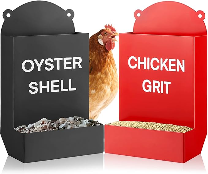 2PCS Heavy Duty Chicken Grit Oyster Shell Feeder - No Waste & No Mess, 6'' x 10'' Rust-Proof Metal Automatic Poultry Feeder, Gravity-Fed Hanging Feeder for Coop, Ducks, Pigeons, Dove