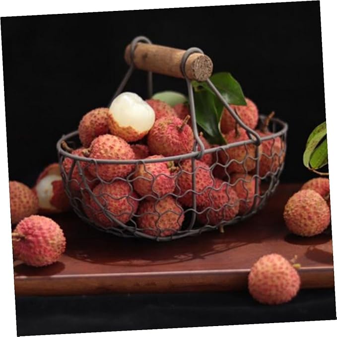 2pcs Vintage Farmhouse Style Wire Fruit and Bread Basket with Wooden Handles Multi-function Kitchen Storage Basket for Eggs and Snacks Gray and Cream for Countertop Organization