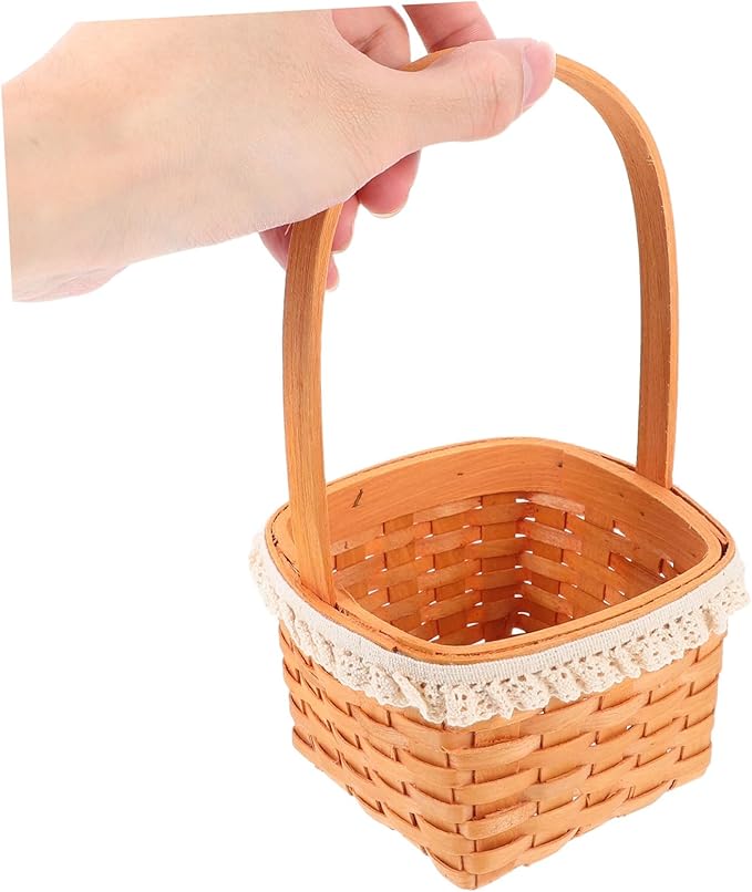 HEALLILY Handwoven Wooden Flower Basket for Eggs and Candy Natural Wood Spring Picnic Organizer Small Decorative Woven Storage for Home and Table Unique Idea for Housewarming