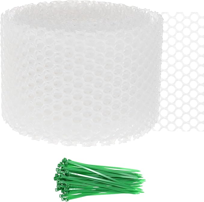 1-Pack Floral Chicken Wire Mesh, 3.9 in x 33 ft Plastic Hexagonal Chicken Wire Fencing with 50 Garden Ties for Crafts/Poultry Netting/Garden/Plant Protection [White]