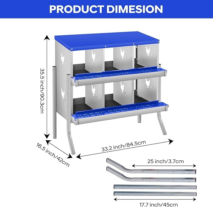 Chicken Nesting Box, 6/8/10 Compartment Metal Nesting Box,Wall Mount Chicken Nesting Boxes for Laying Eggs,Easy Egg Collection,6 Room Nest Boxes for Chickens