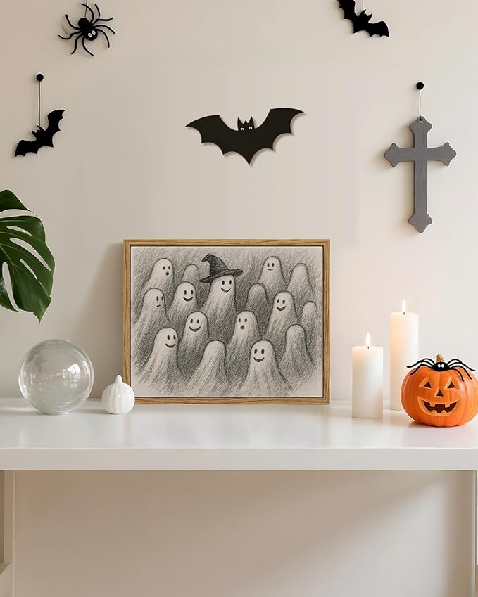 InSimSea Vintage Framed Wall Art for Living Room, Ghost Meeting Canvas Decor, Occult Artwork Prints, Dark Academia Oil Painting Wall Decor Gallery Picture for Bathroom Bedroom Kitchen 10L x 8W