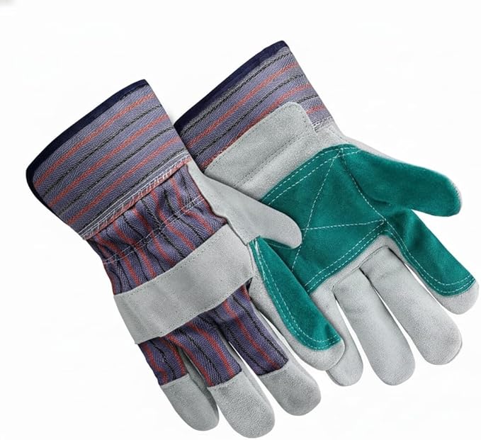 Giorgino Cow Split Leather Work Gloves Double Palm Pack of 5 for Men & Women, Gardening Gloves with Reinforced Fingertips, Knuckle Guard & Safety Cuff