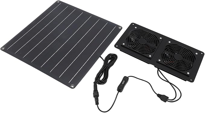 Solar Exhaust Fan Kit 12V 20W Solar Panel with Dual Fan Switch Control for Outdoor Chicken Coop Greenhouse Pet House ABS Material