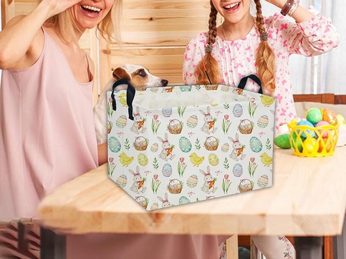 Easter Basket for Kids Easter Gift Basket Empty Baby Easter Basket for Boys and Girls Rectangular Toy Storage Basket Organizer Bin Box Cute Easter Egg Room Decor for Home(Easter Gift Basket)