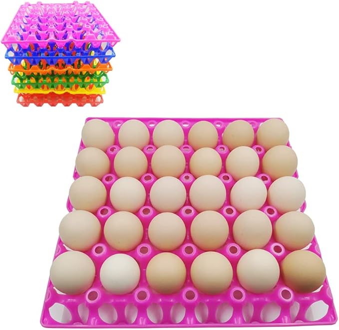 6-Pack Farm Products Chicken Plastic Egg Trays Egg Racks Egg Crate Duck 30 Egg Setting Tray Egg Flats for incubating Carton Transport Poultry Crate (6-Pack Colorful), 11.4 X11.4