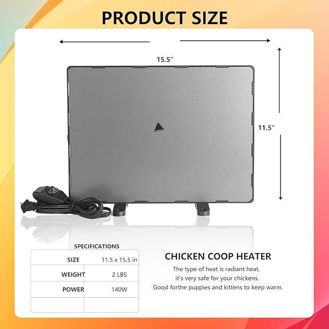Chicken Coop Heater for Winter, Safe 140W Radiant Heat Panel with ETL Certification, Quiet & Light-Free Design, Ideal for Chicken Coops, Small Pets, and Under Desk Use