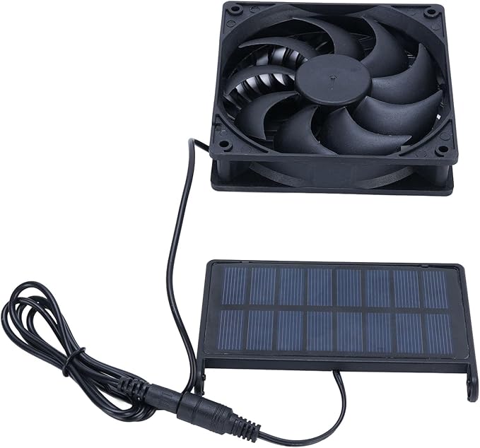 Solar Panel Powered Exhaust Fan, USB Rechargeable Chicken Coop Solar Fan, Solar Panel Intake Exhaust Fans for Chicken Coops, Greenhouses, Sheds, Dog Houses