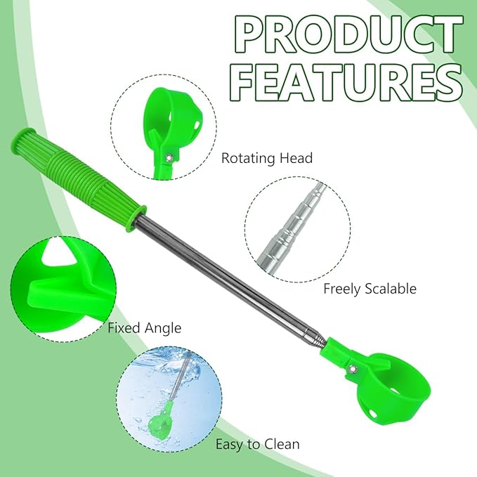 Extendable Egg Grabber for Chicken Eggs Picking Scoop Tool with Anti-Slip Handle Green
