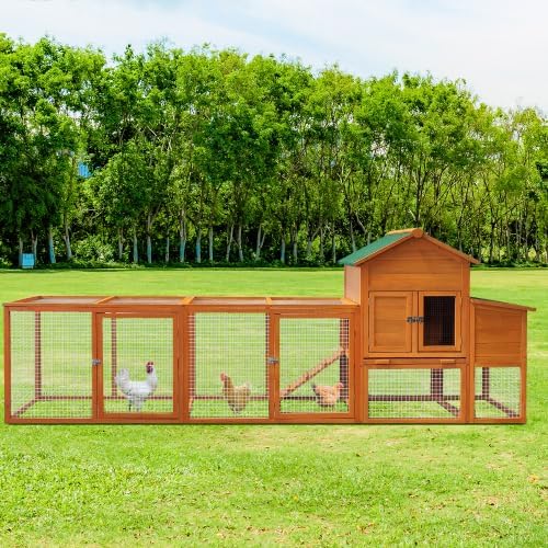RUNVA Large Chicken Coop with Run, Wooden Hen House for 2-6 Chickens,Poultry Pet Hutch with Nesting Box