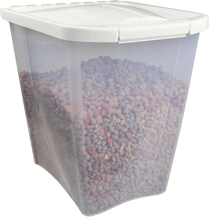 25 lb Pet Food Storage Container with Wheels, Airtight Lid, Tight Seal to Keep Food Fresh, Mobile Rolling Bin for Dog Food, Cat Litter & Bird Seed