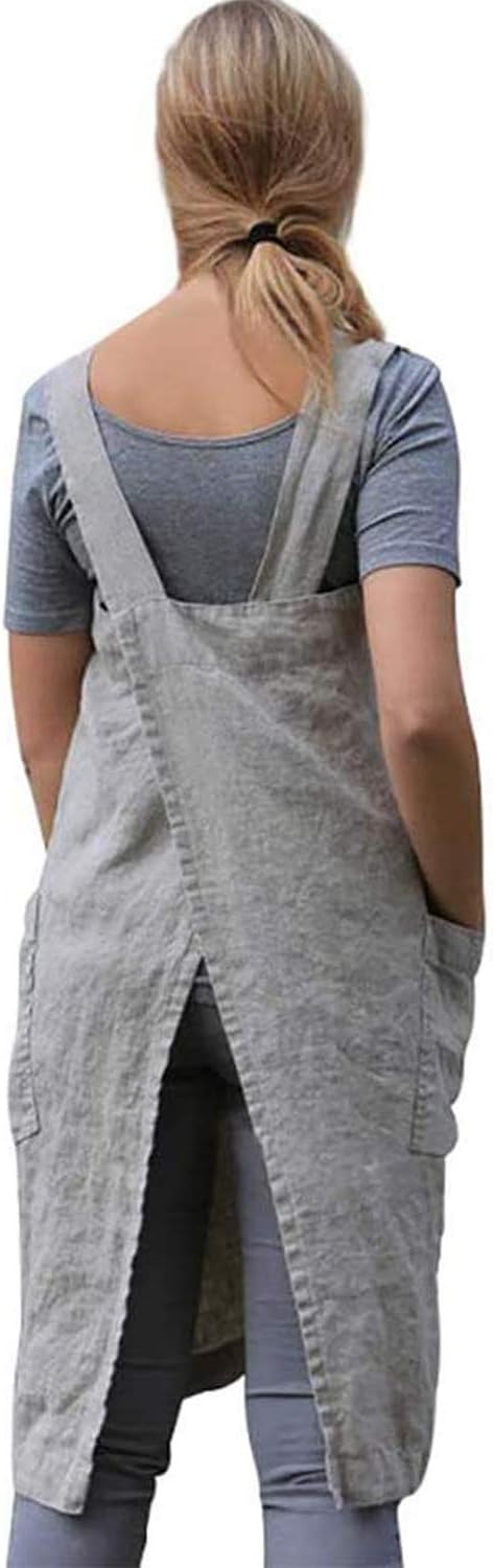 Japanese Pinafore Apron Smock Cotton Apron with Pockets Plus Size Aprons for Women