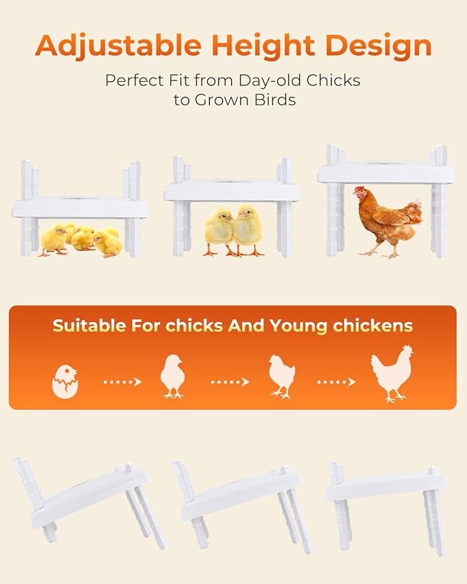 12"x12" Chick Heat Plate | Adjustable Height Angle | Remote Precise Temp Control | 30W Low-Energy Heater | Stable Anti-Tip Frame | Suitable for Up to 20 Chicks & Indoor Brooding