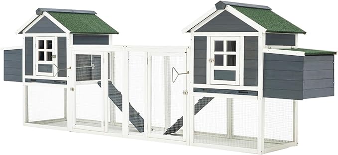 U-MAX Extra Large Chicken Coop with Run, 123" Wooden Chicken Coop 4-6 Chickens, Outdoor Hen House with Run & Removable Trays, Outdoor Hen Fence Poultry Pet Cage for Backyard, Grey