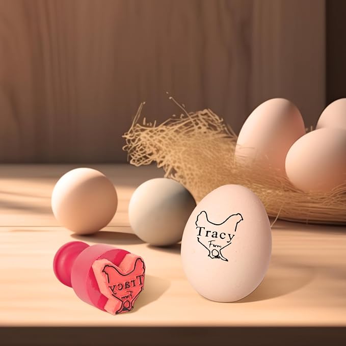 Egg Stamps for Fresh Eggs, Custom Egg Stamp with Ink Pad, Rubber Egg Stamp, Unique Designs for Farm Branding, Personalized Gift for Farmer & Rancher, Chicken Coop Accessories(1.2 inches)
