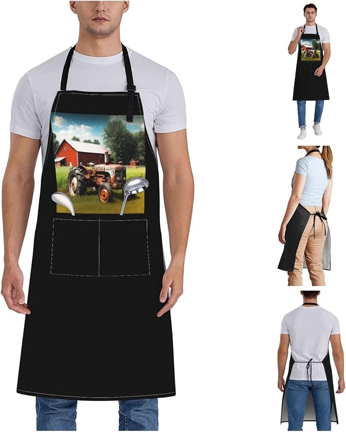 Company Farm Tractor Aprons for Women with 2 Pockets, Kitchen Cooking Apron for Men, Water and Oil Resistant, Adjustable Bib Apron Extra Long Work Aprons for Dishwashing, Dog Grooming