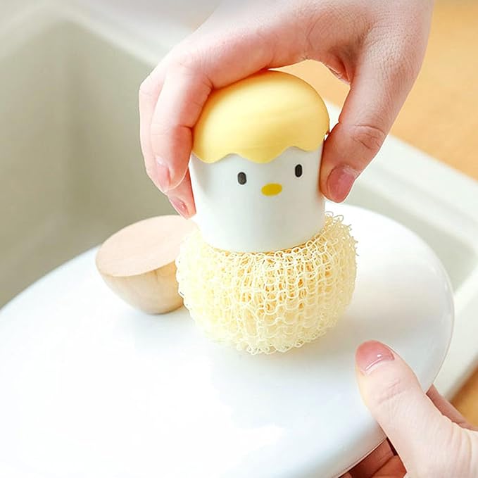Cartoon Eggshell Dish,Cleaning Brush Long Lasting,Easy to Grip Cute Kitchen Scrub Brush,for Fresh Eggs and Incubator Scrub Brush for Washing Dishes Kitchen Utensils (Yellow)