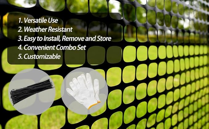 PotatoLife Plastic Mesh Fence Safety Fence, 2 Roll 4'x100' with 100 Zip Ties, Resuable Temporary Netting for Garden Fencing, Construction, Snow Fencing, Animal Barrier, Poultry, Deer, Patio, Black