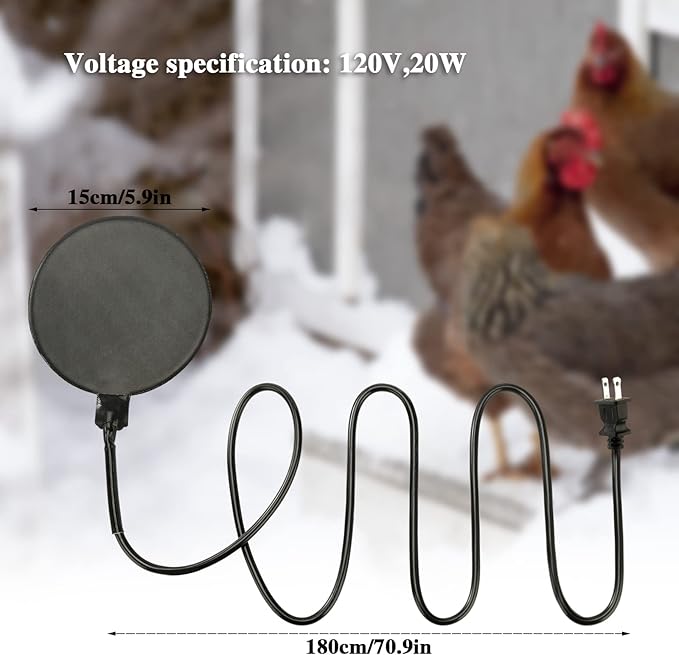 1 Pcs Poultry Chicken Water Heater, 120 V 20W Silicone Winter De-Icer Chicken Water Heating Base Poultry Founts with 47.2 Inch Power Cord for Drinking Fountains Chicken Coop